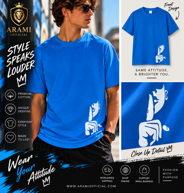 unisex Royal Blue Minimalist Face Graphic T-Shirt (Medium) - Unisex