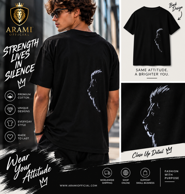 mens Silent Strength Lion T-Shirt – Black - Men