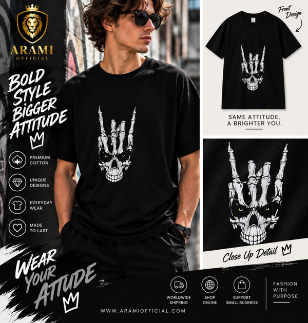 mens Skeleton Hand Skull Graphic T-Shirt – Black - Men