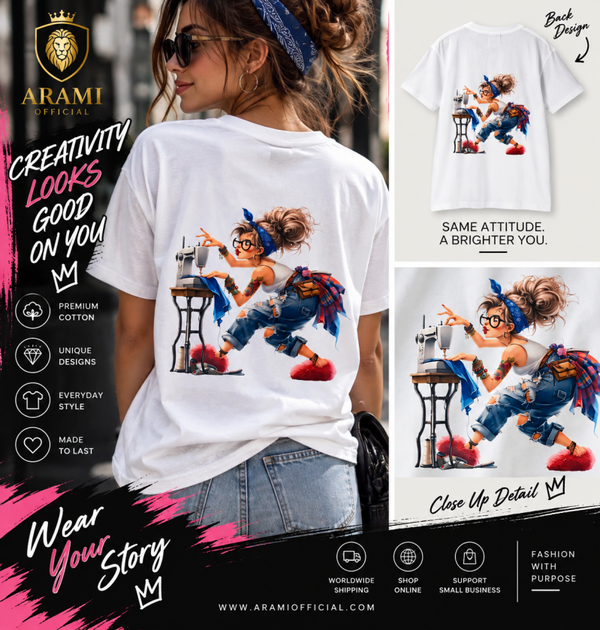 womens Creative Stitch Graphic Women’s T-Shirt – White