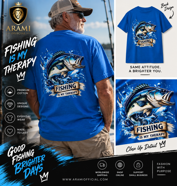 mens Fishing Is My Therapy Graphic T-Shirt – Royal Blue