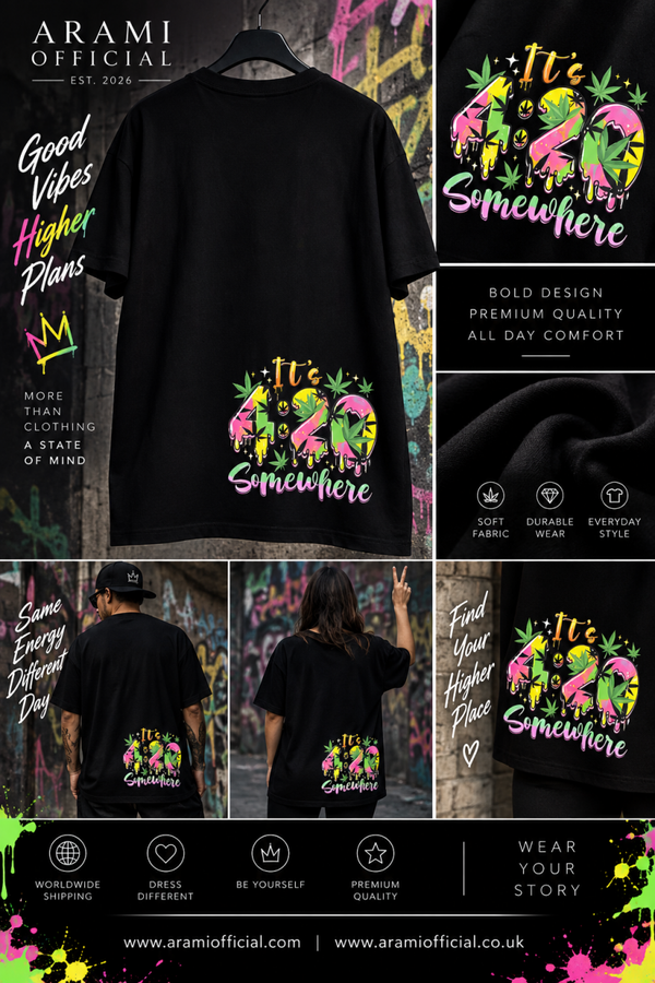 mens It’s 4:20 Somewhere Graphic T-Shirt – Black -Mens