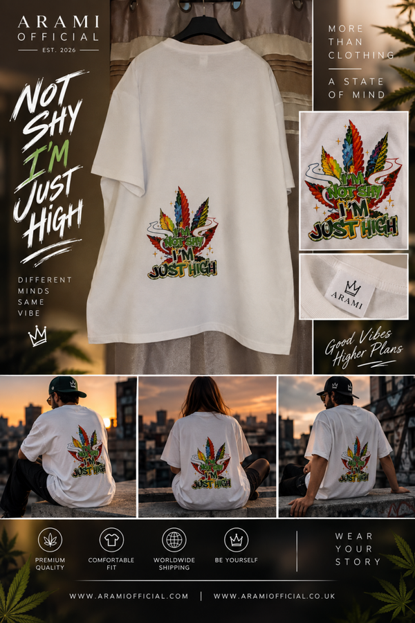 mens Not Shy, I’m Just High Graphic T-Shirt – White - Mens