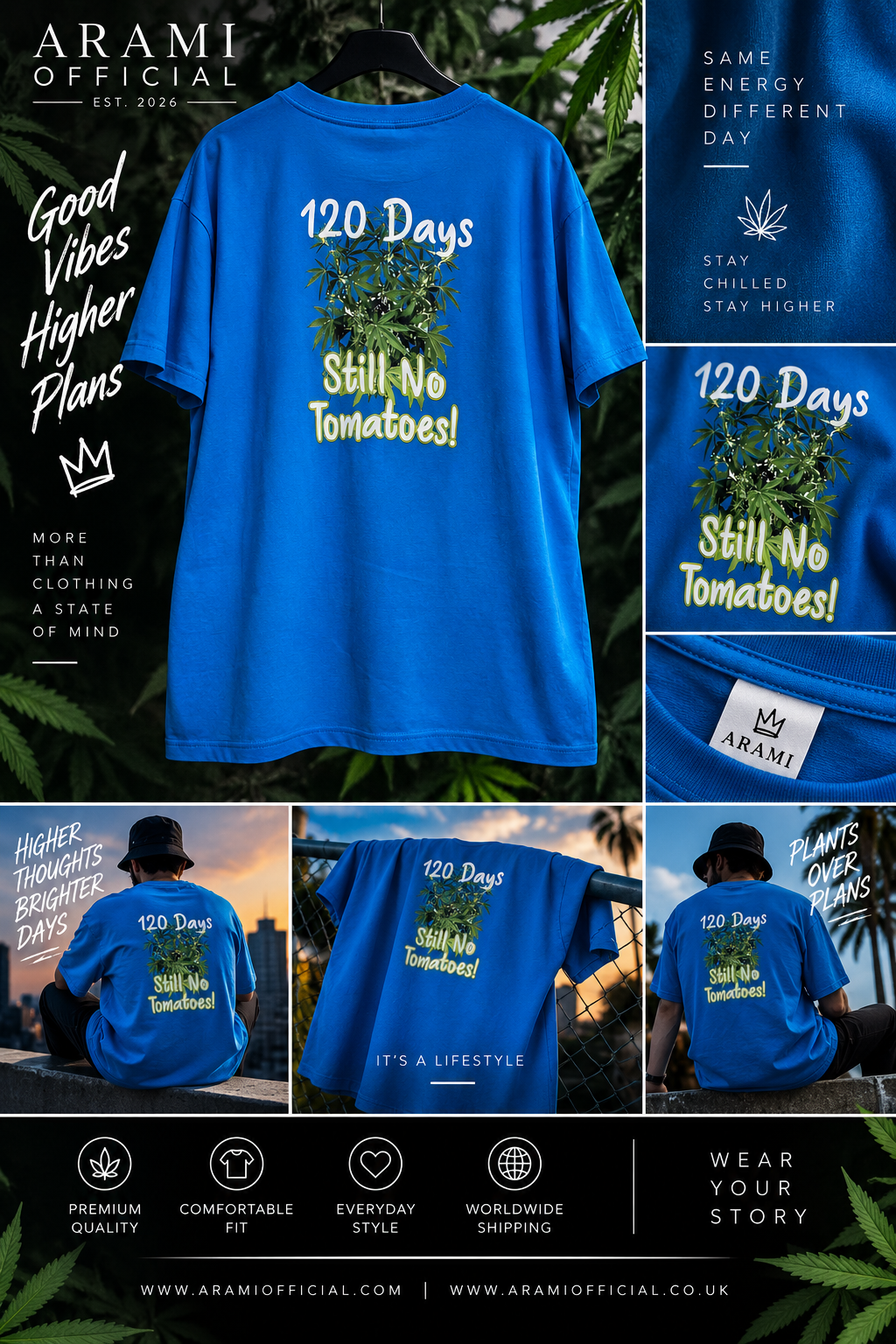unisex “120 Days Still No Tomatoes!” T-Shirt – Royal Blue - Unisex
