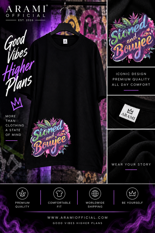 mens Stoned & Boujee Graphic T-Shirt – Black - Mens