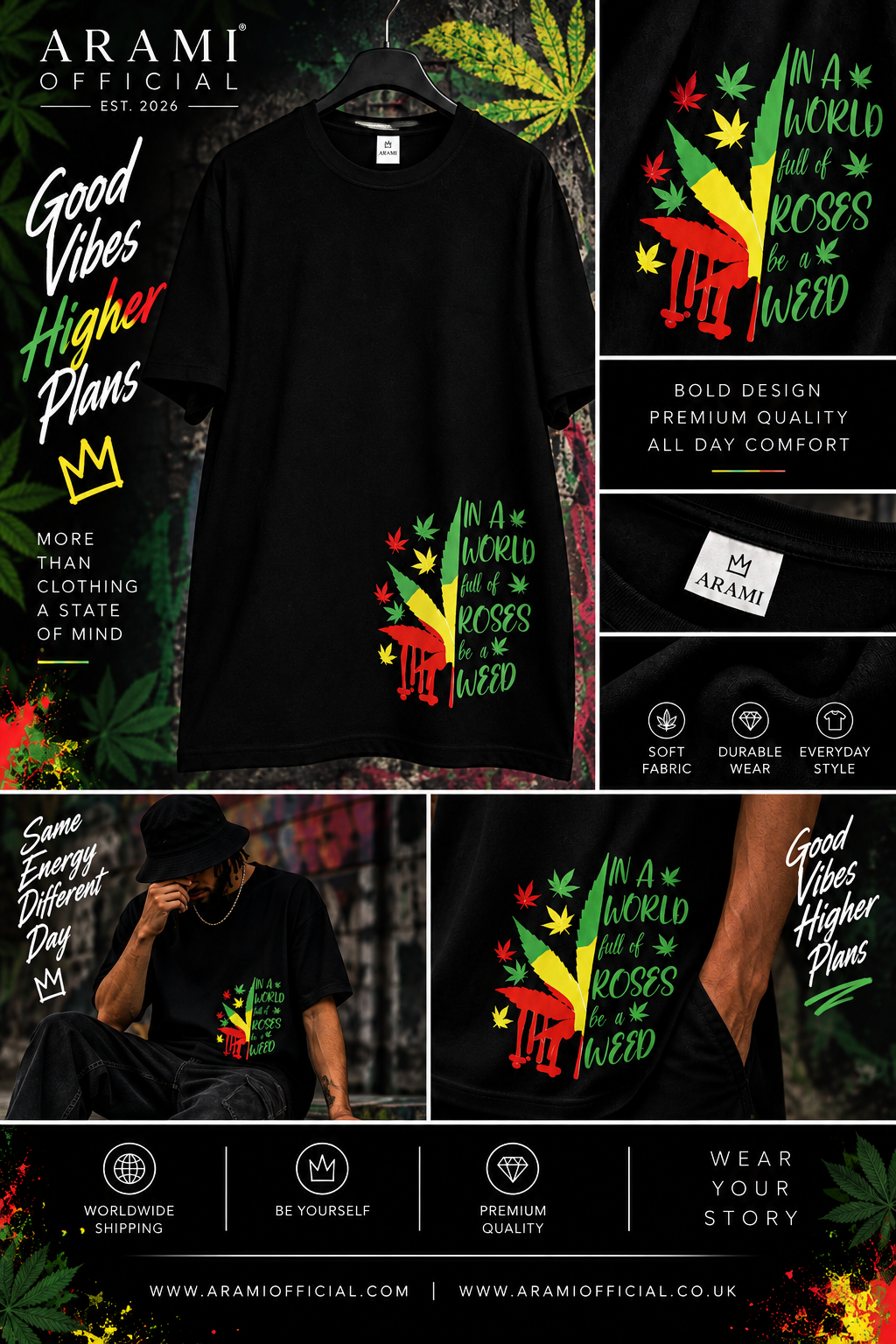 mens Be a Weed Graphic T-Shirt – Black - Mens