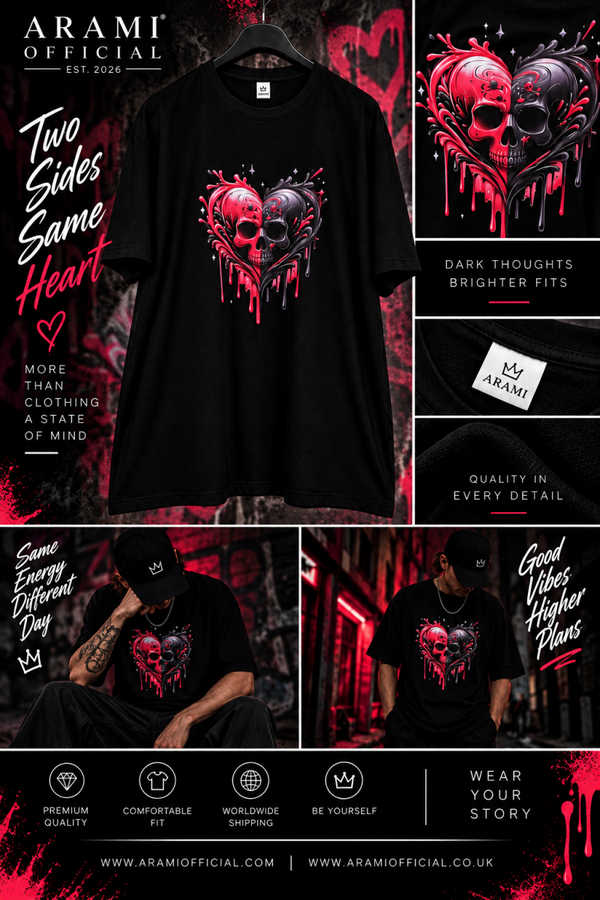 unisex Two Sides Skull Heart T-Shirt - Unisex