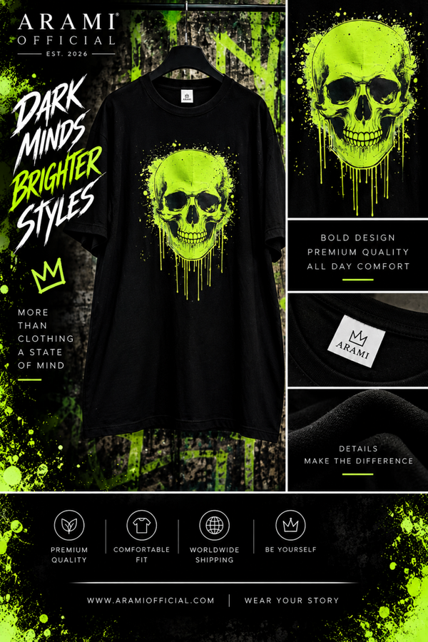 mens Neon Skull Graphic T-Shirt - Mens