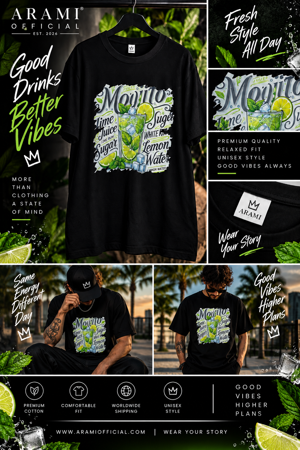 unisex Mojito Graphic T-Shirt – Black - Unisex