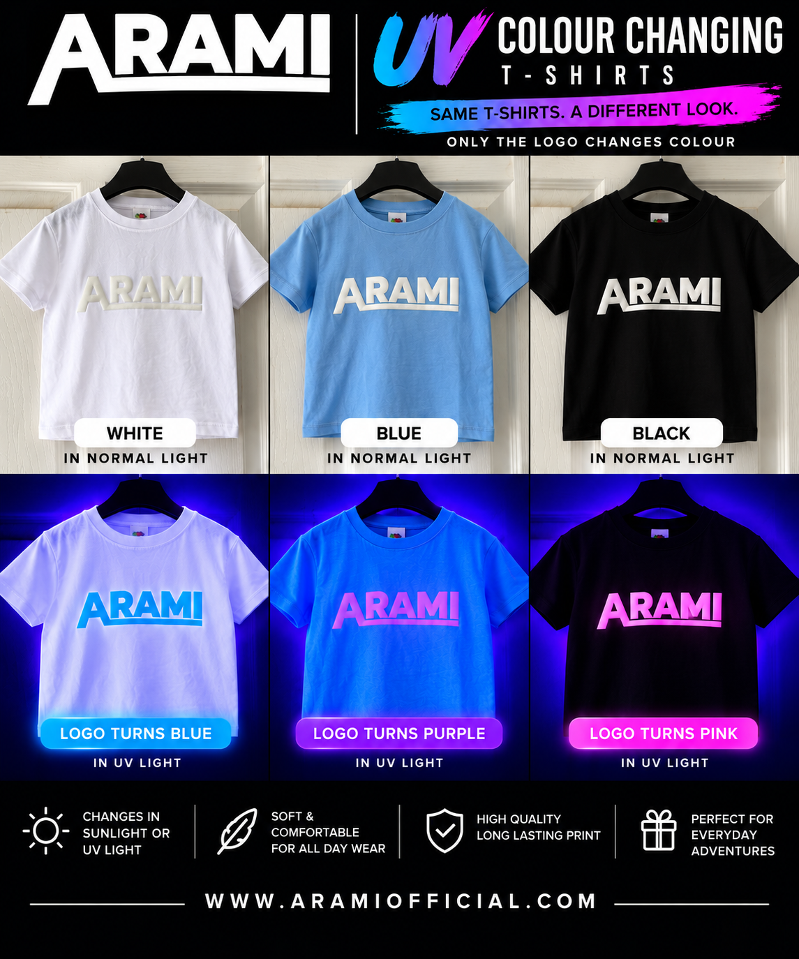 childrens UV Colour-Changing Puff Logo T-Shirt – Age 3–4 - Child