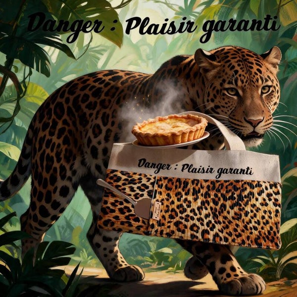 SAC A TARTE REVERSIBLE COSTAUD  LEOPARD "DANGER GARANTI"