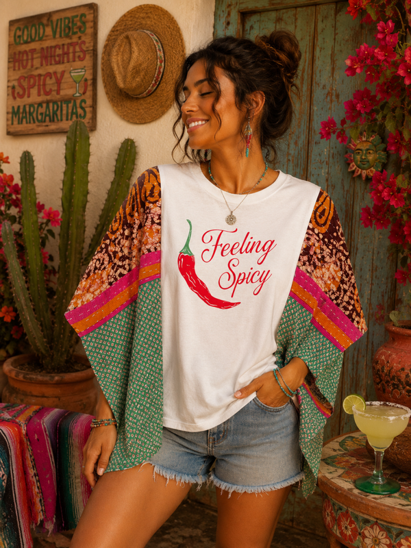 "Feeling Spicy" - Up Cycle - Kantha Tee - K193