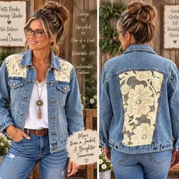 Up Cycle - Jean Jacket - Lace Inserts - J108