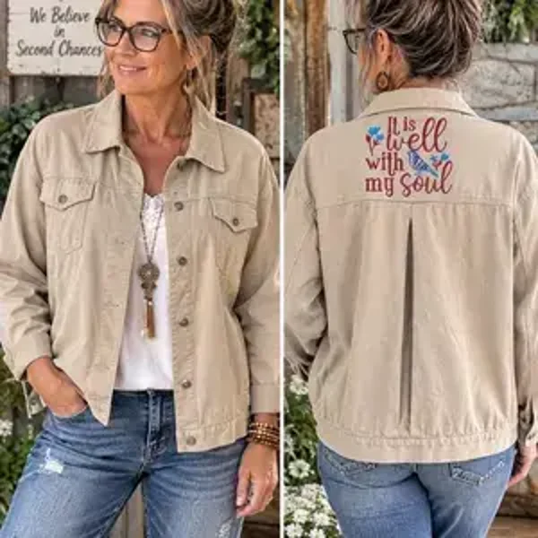 Up Cycle - Khaki Jacket - Embroidered - J123