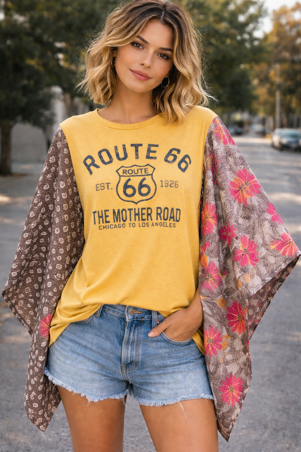 Route 66 - Up Cycle Kantha Tee - K141