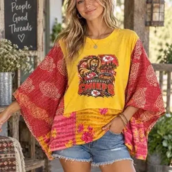 Kansas City Chiefs Tee with Kantha Sleeves #k282