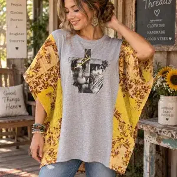 Christian Tee with Kantha Sleeves #K292