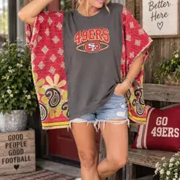 pcycled San Francisco 49ers Tee with Kantha Sleeves #K305