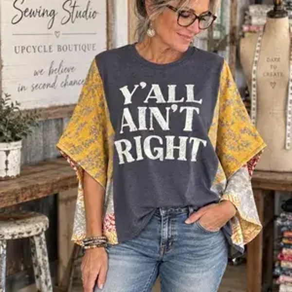 Y’all Ain’t Right Shirt | Kantha Sleeve Top #K309