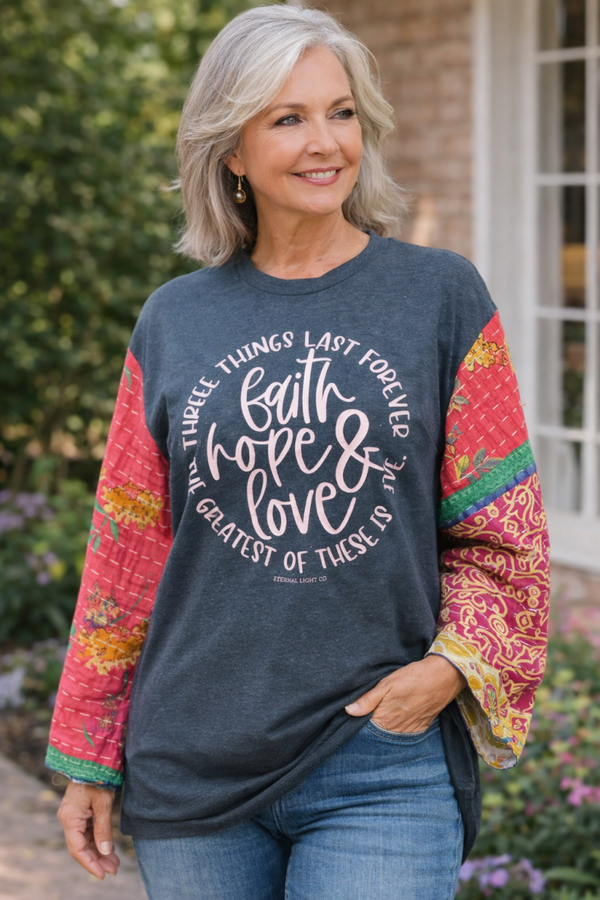 Faith, Hope, & Love - Up Cycled Kantha Long Sleeve - K145