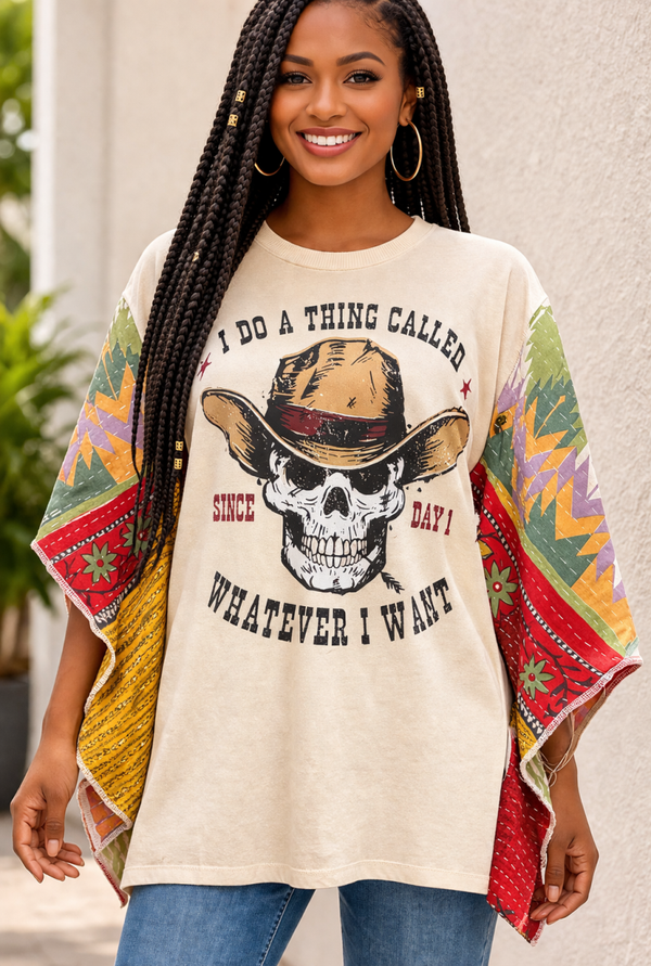 Skull Cowboy - Up Cycle - Kantha Tee - K160