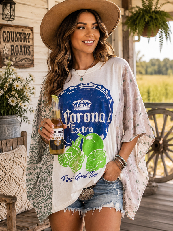 Corona up cycle Kantha tee