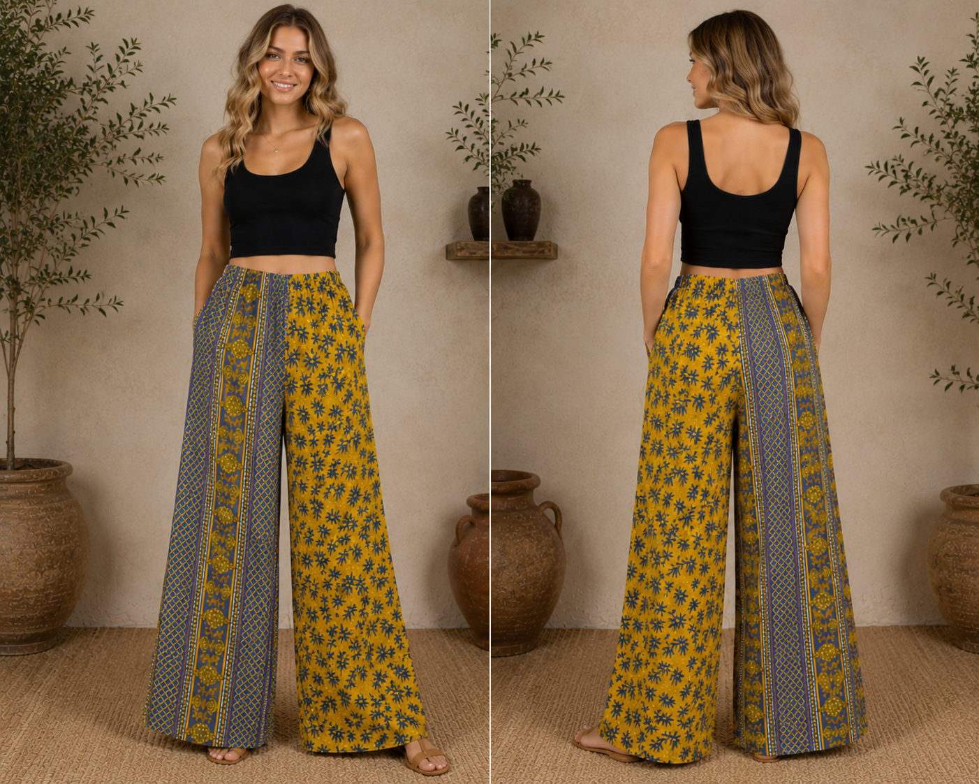 Multi - Pattern Drawstring Pants - P102