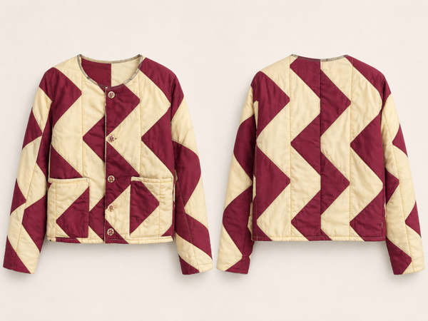 Burgundy & Cream Vintage Quilt Jacket