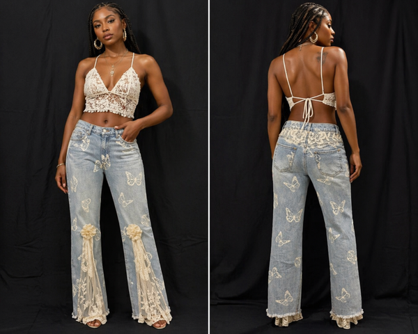 Up Cycle - Butterfly Pattern Jeans - JP112
