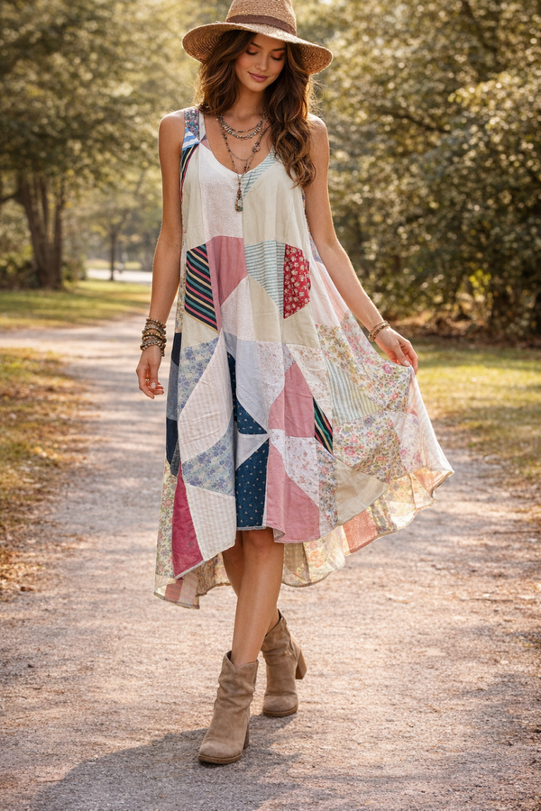 Handmade - up cycle patchwork dress - D101