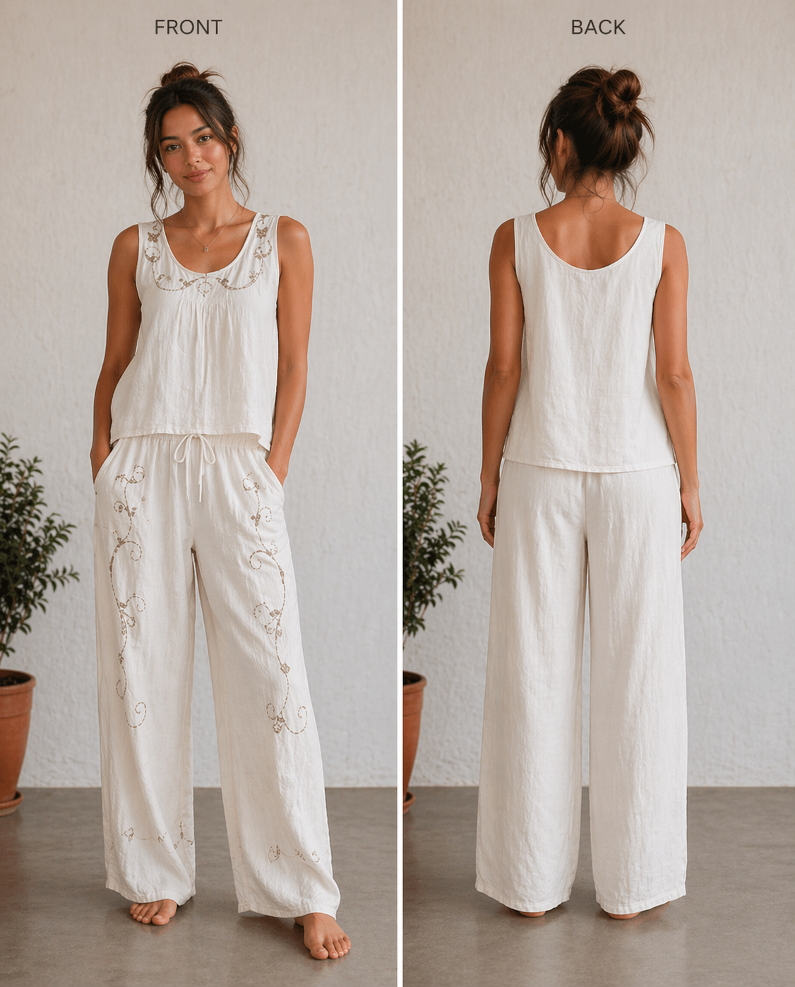 Handmade - Linen up-cycle White Set with cutout design - S103