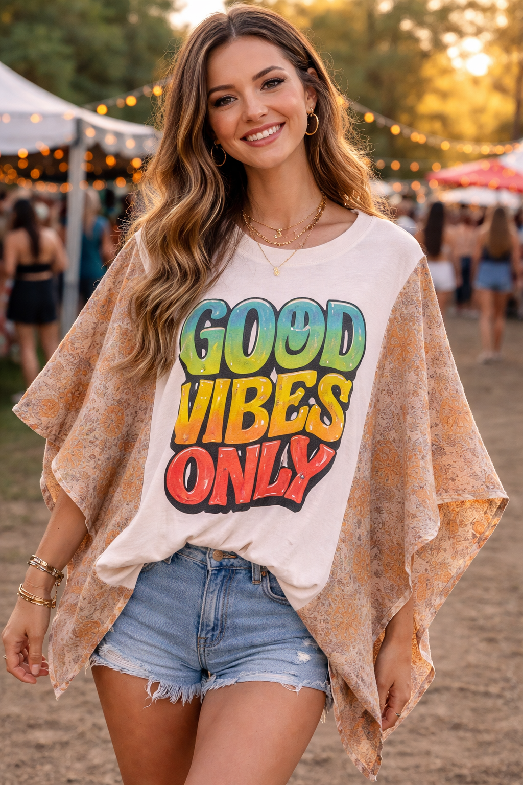 Good Vibes Up cycle Kantha tee - K129