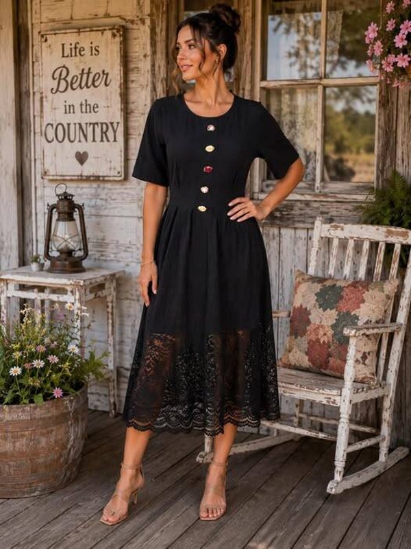 Black lace up cycle dress