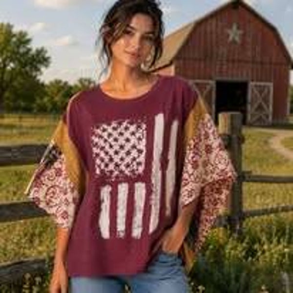 Patriotic Kantha Sleeve Tee