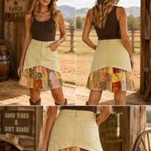 Upcycled Patchwork Prairie Skirt