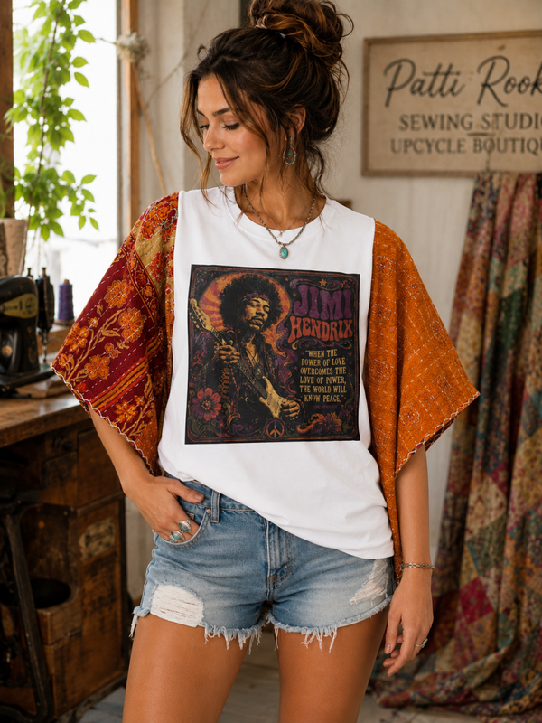 Upcycled Jimi Hendrix Kantha Sleeve Tee K 175