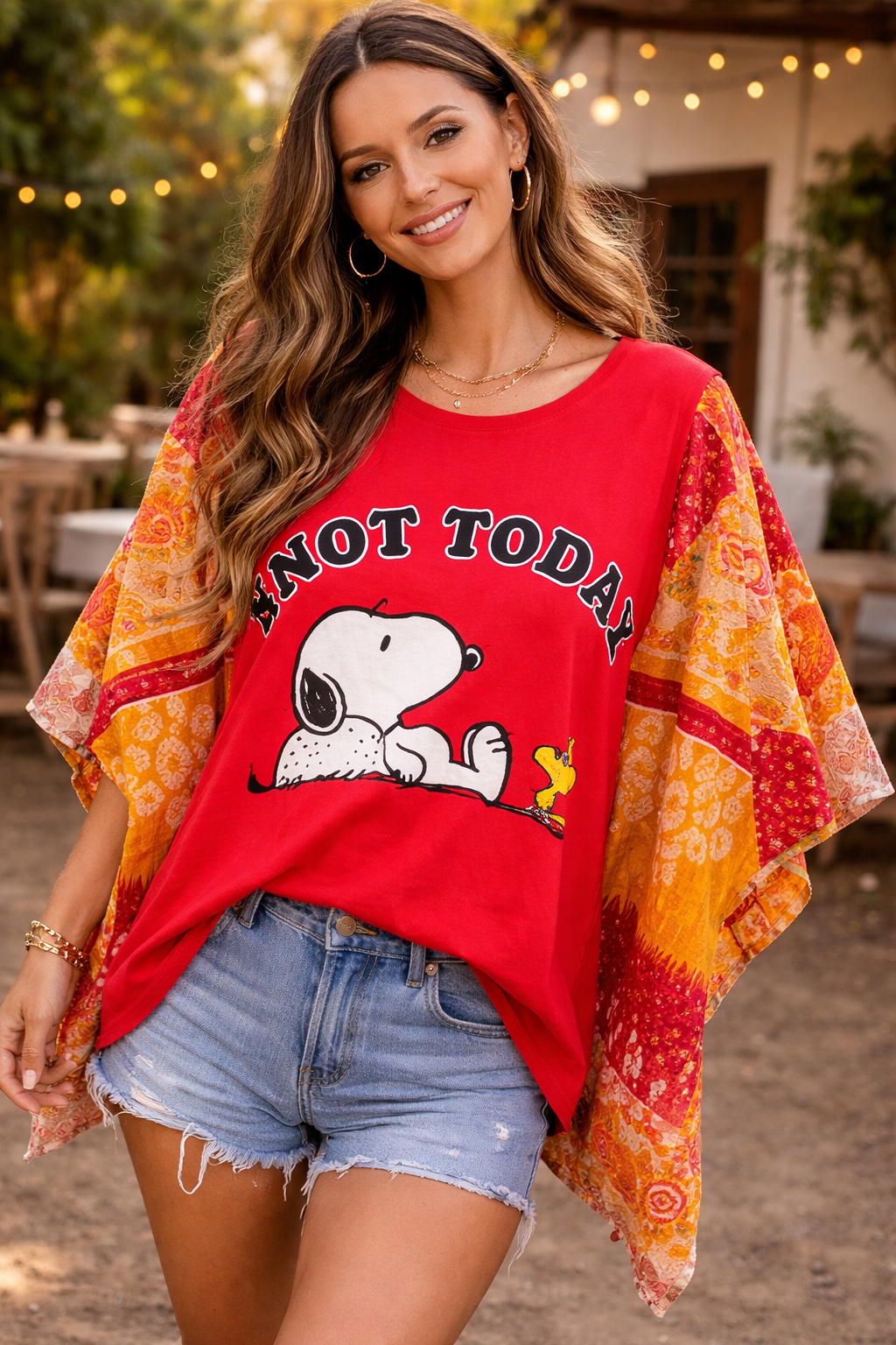 Snoopy Up Cycle Kantha tee - K131