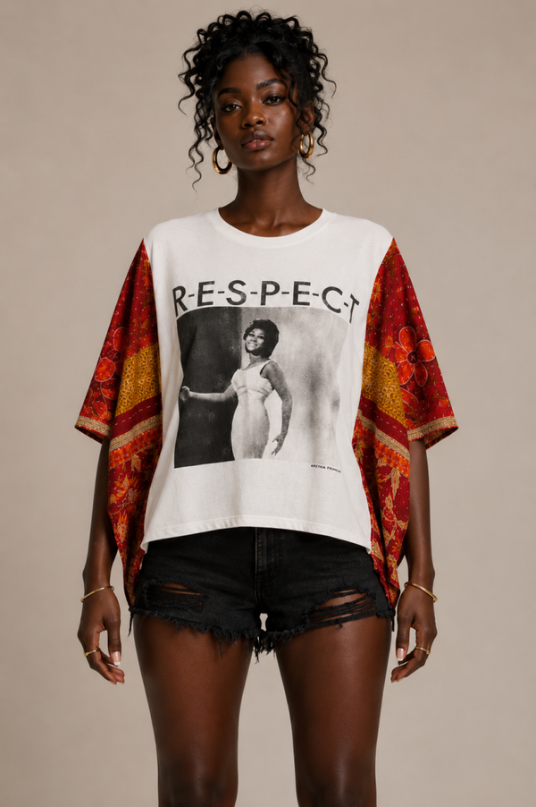 R•E•S•P•E•C•T Upcycled Poncho Sleeve Tee