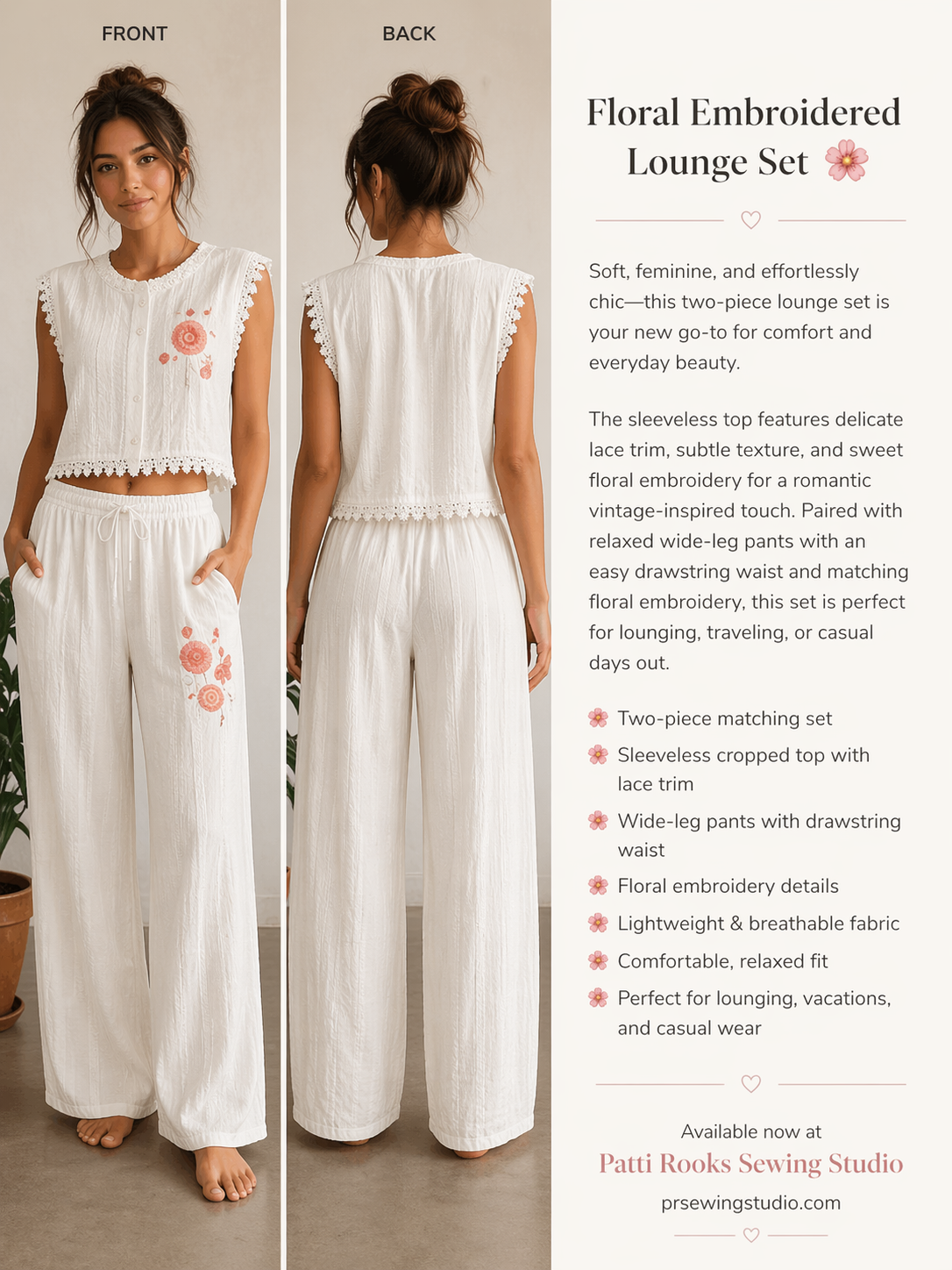 Handmade -Linen up-cycle White Set with Lace Accents - S102