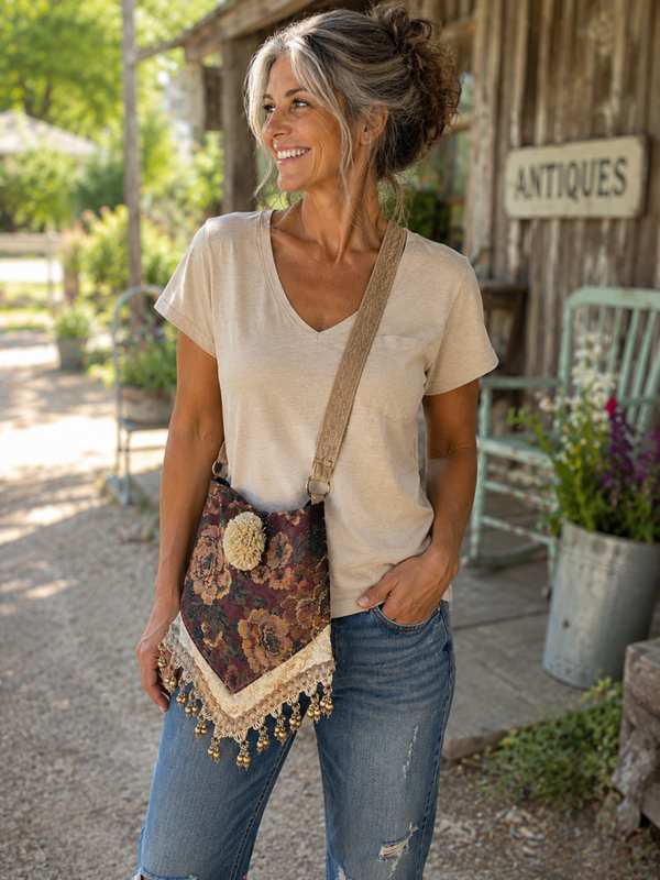 Upcycled Tapestry Crossbody Bag –