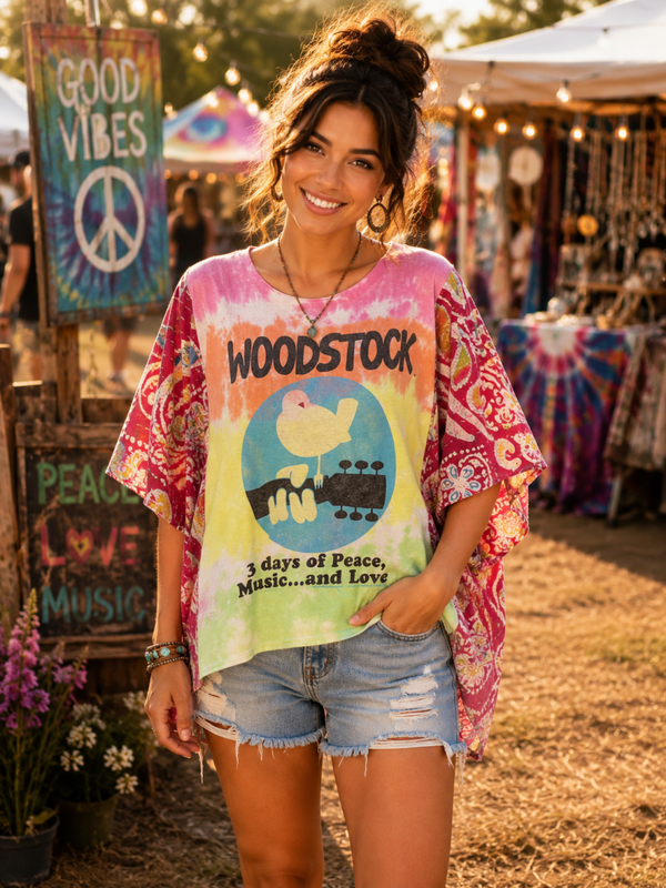 Woodstock Upcycled Kantha Sleeve Tee