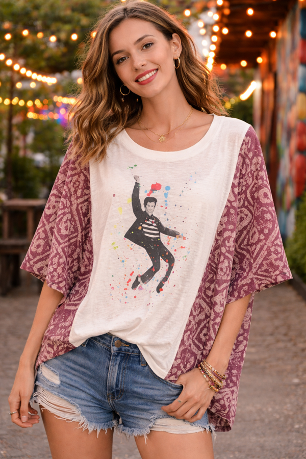 Upcycle Elvis Kantha tee - K105
