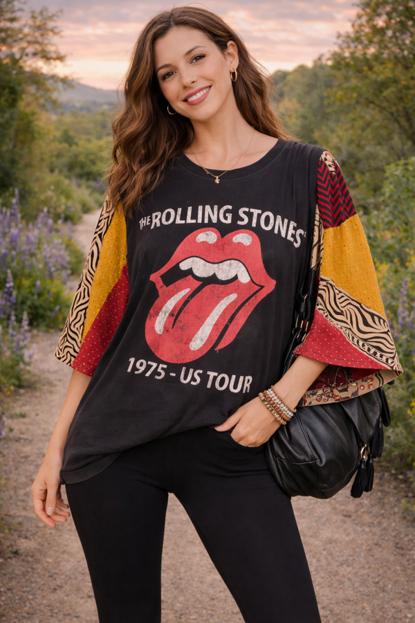 Rolling Stones Up Cycle Kantha Tee - K108