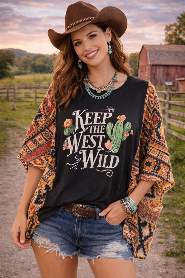 "Keep The West Wild" - Up Cycle Kantha Tee - K111