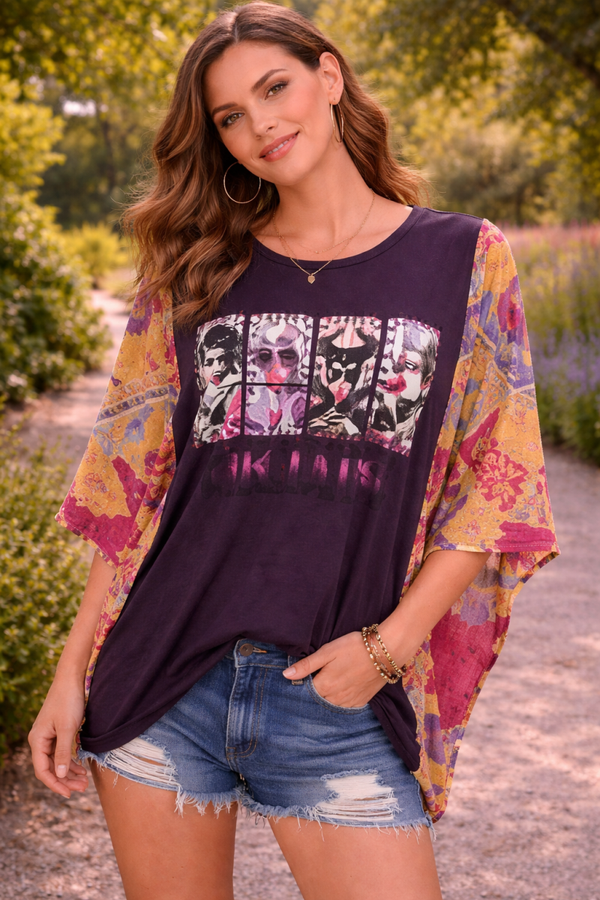 Purple Villian up cycle Kantha tee - K114