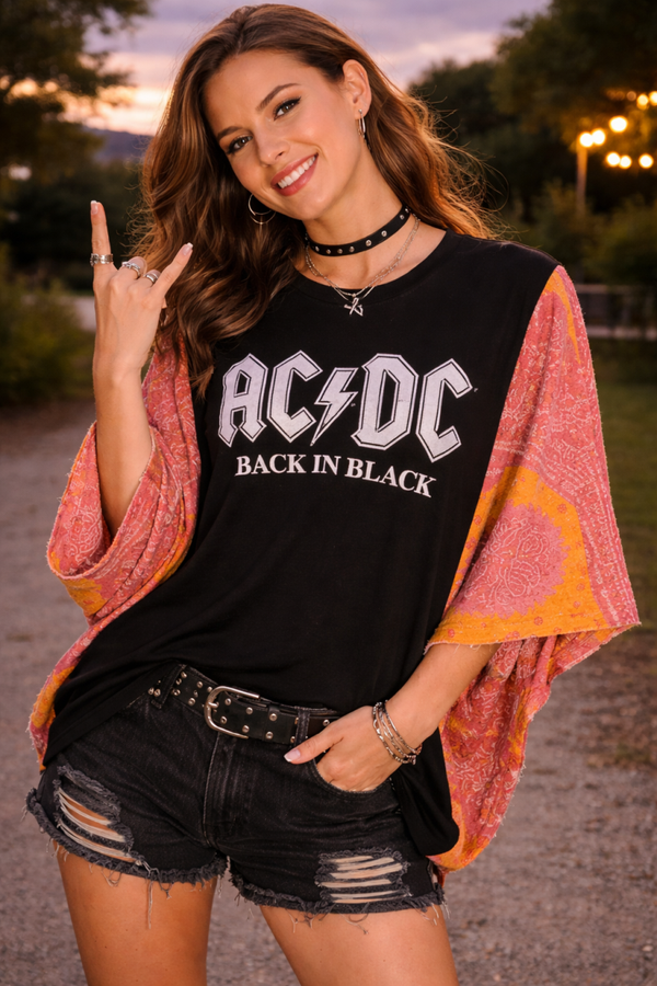 AC/DC up cycle Kantha tee - K116