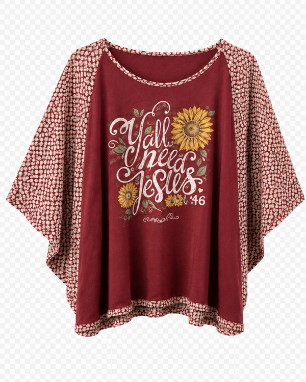 Y’all Need Jesus Upcycled Poncho Top –