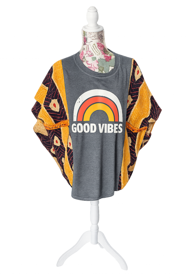 Good Vibes Upcycled Kantha Sleeve Tee