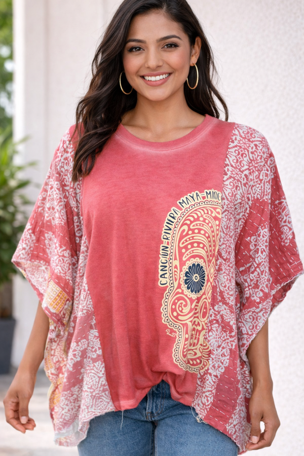 Skull Up Cycle Kantha Tee - K155