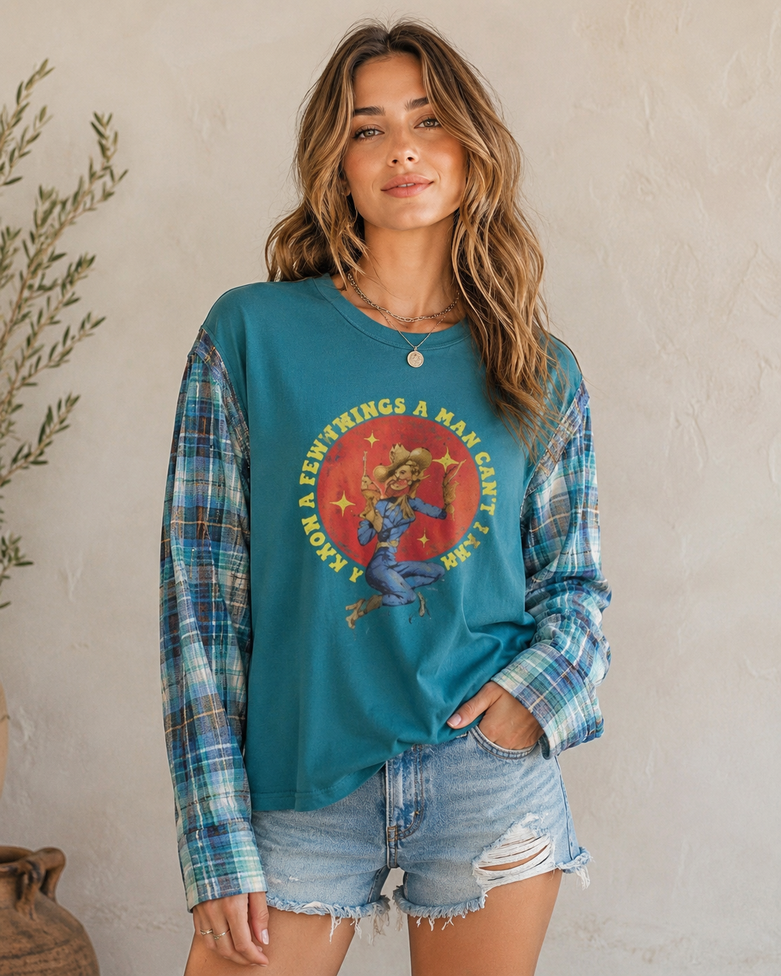 Upcycle Tee with Flannel sleeves - TS104
